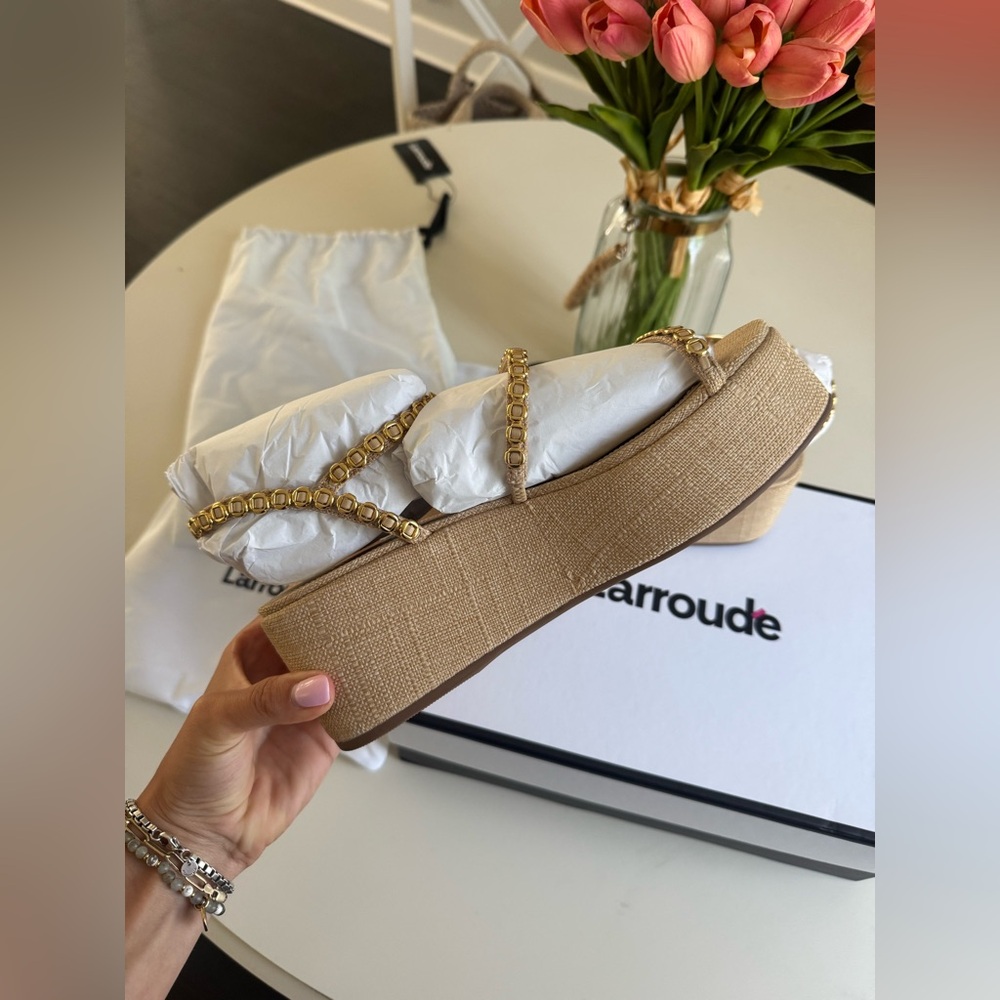 NWT Gio Milanina Flatform Sandal In Beige Raffia - Picture 10 of 15